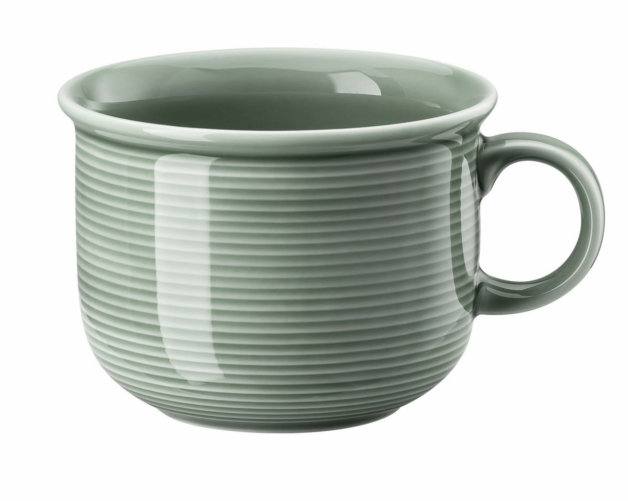 Thomas Kaffee-Obertasse Moosgrün Trend Colour Moosgrüne Kaffee-Obertasse mit geriffelter Oberfläche, seitliche Perspektive
