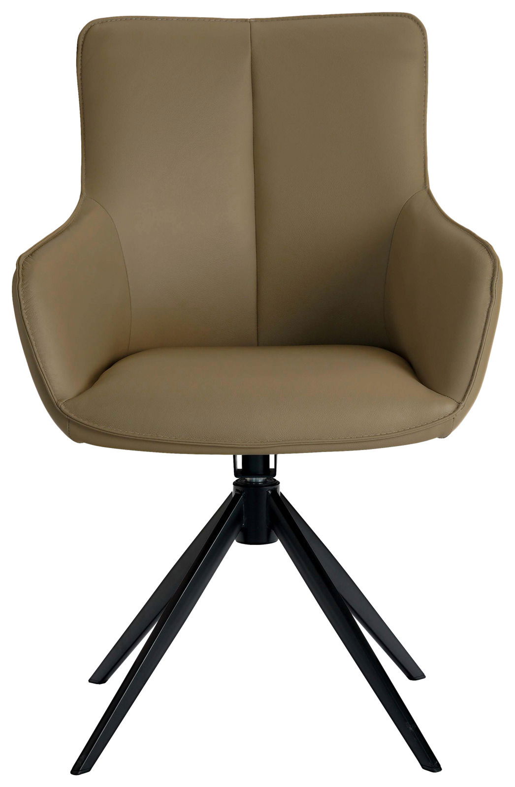 Moderner Armlehnstuhl in Beige mit schwarzem Metallgestell, Frontalansicht