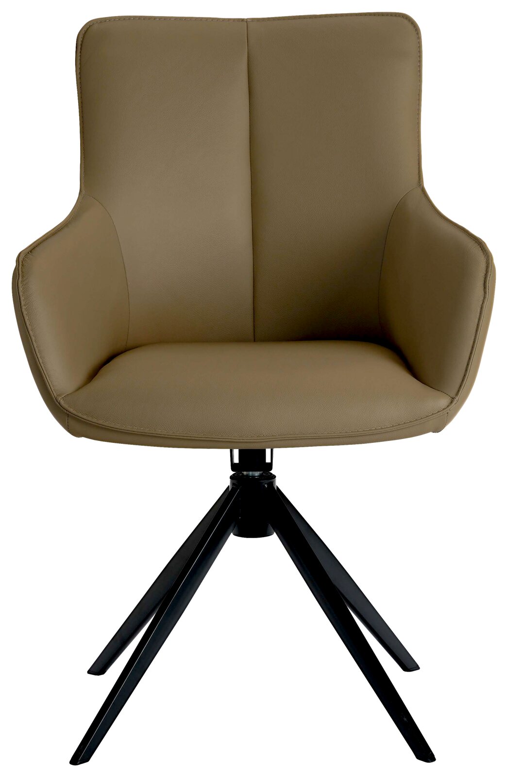 Moderner Armlehnstuhl in Beige mit schwarzem Metallgestell, Frontalansicht