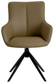 Moderner Armlehnstuhl in Beige mit schwarzem Metallgestell, Frontalansicht