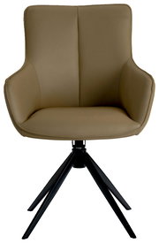 Moderner Armlehnstuhl in Beige mit schwarzem Metallgestell, Frontalansicht