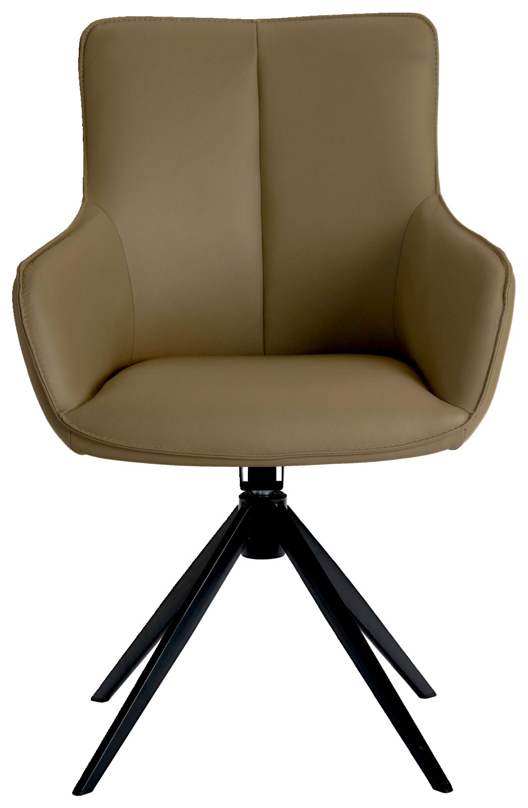 Moderner Armlehnstuhl in Beige mit schwarzem Metallgestell, Frontalansicht