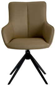 Moderner Armlehnstuhl in Beige mit schwarzem Metallgestell, Frontalansicht