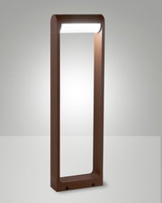 Moderne LED-Pollerleuchte in rechteckiger Form, braune Farbe, seitliche Perspektive