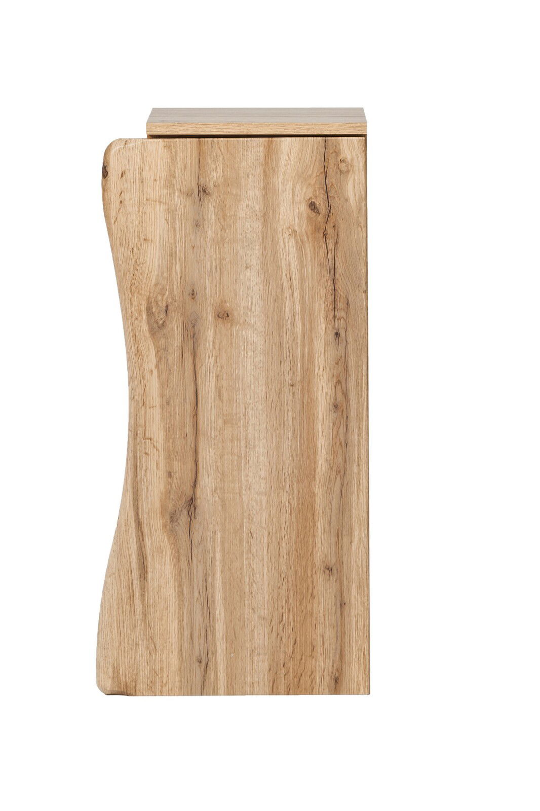 Unterschrank aus Holz mit natürlicher Maserung, seitliche Perspektive