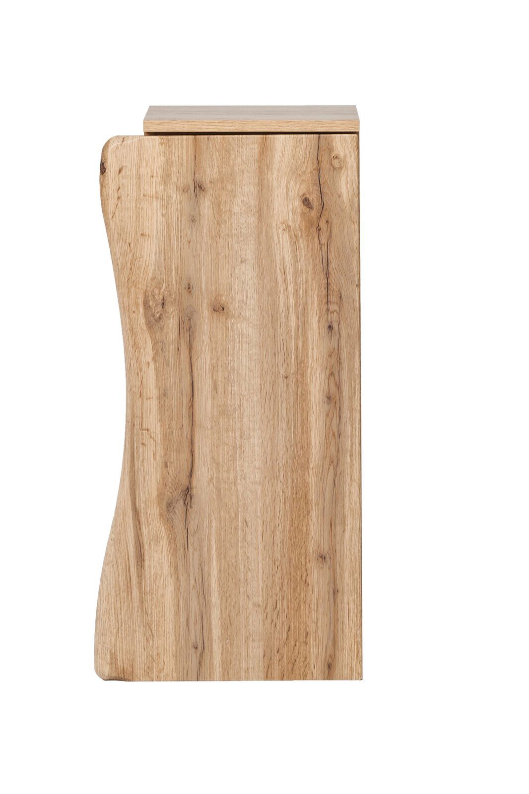 Unterschrank aus Holz mit natürlicher Maserung, seitliche Perspektive