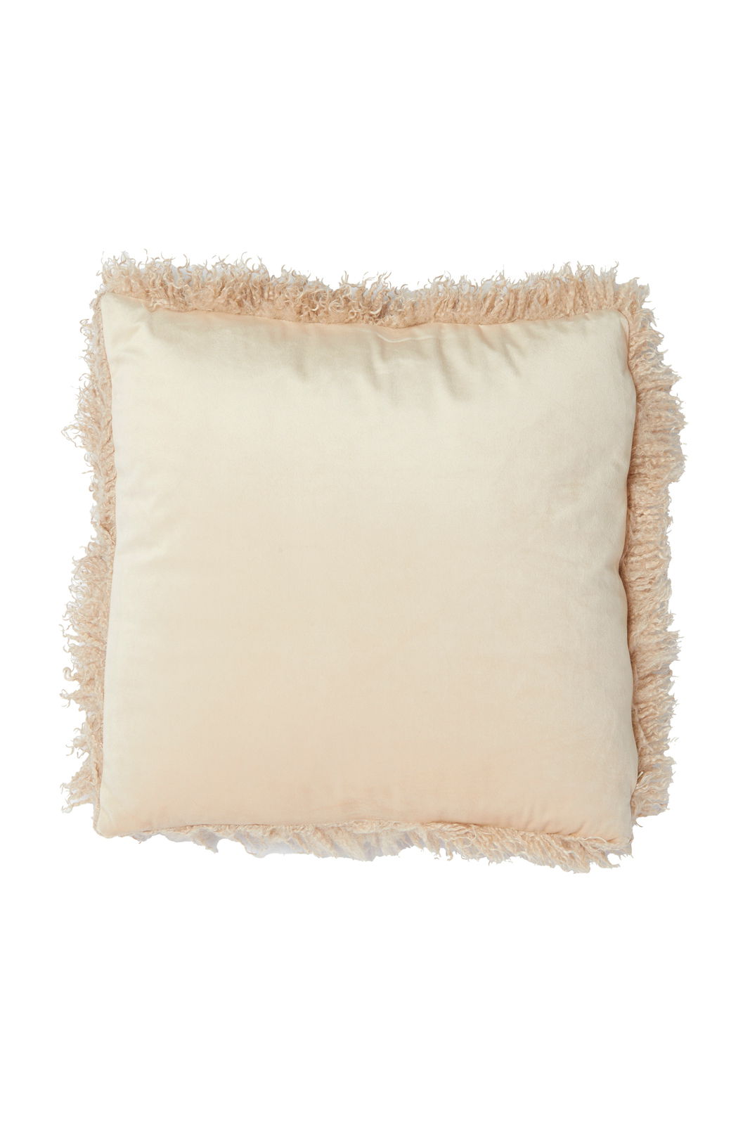 Beiges Kissen mit flauschigem Rand, Draufsicht