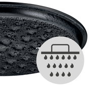Nahaufnahme eines WMF Flavour ovalen Bräters 33x26cm mit Wassertropfen auf der Oberfläche und einem Symbol für gleichmäßige Feuchtigkeitsverteilung.
