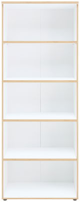 Weißes Regal mit fünf Ebenen, frontal fotografiert