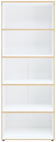 Weißes Regal mit fünf Ebenen, frontal fotografiert