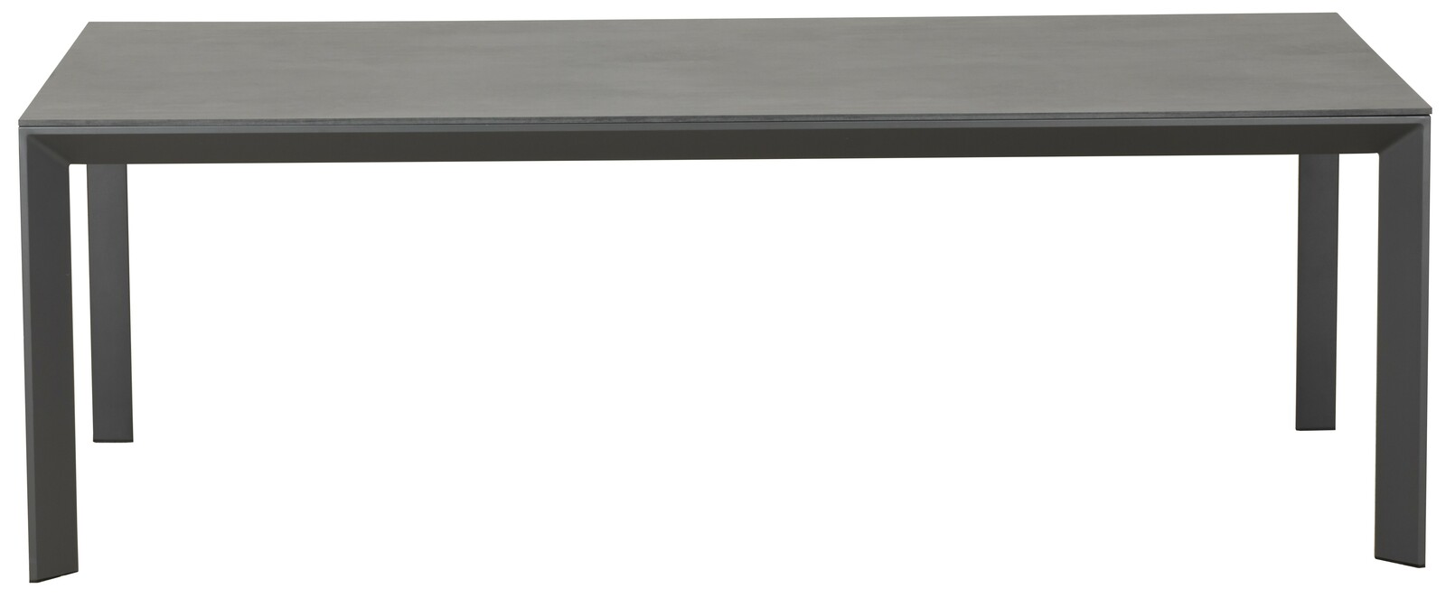 Moderner rechteckiger Gartentisch in Grau aus der Frontalperspektive