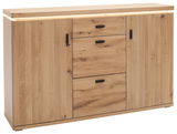 Holz-Sideboard mit zwei Türen und drei Schubladen, frontale Perspektive