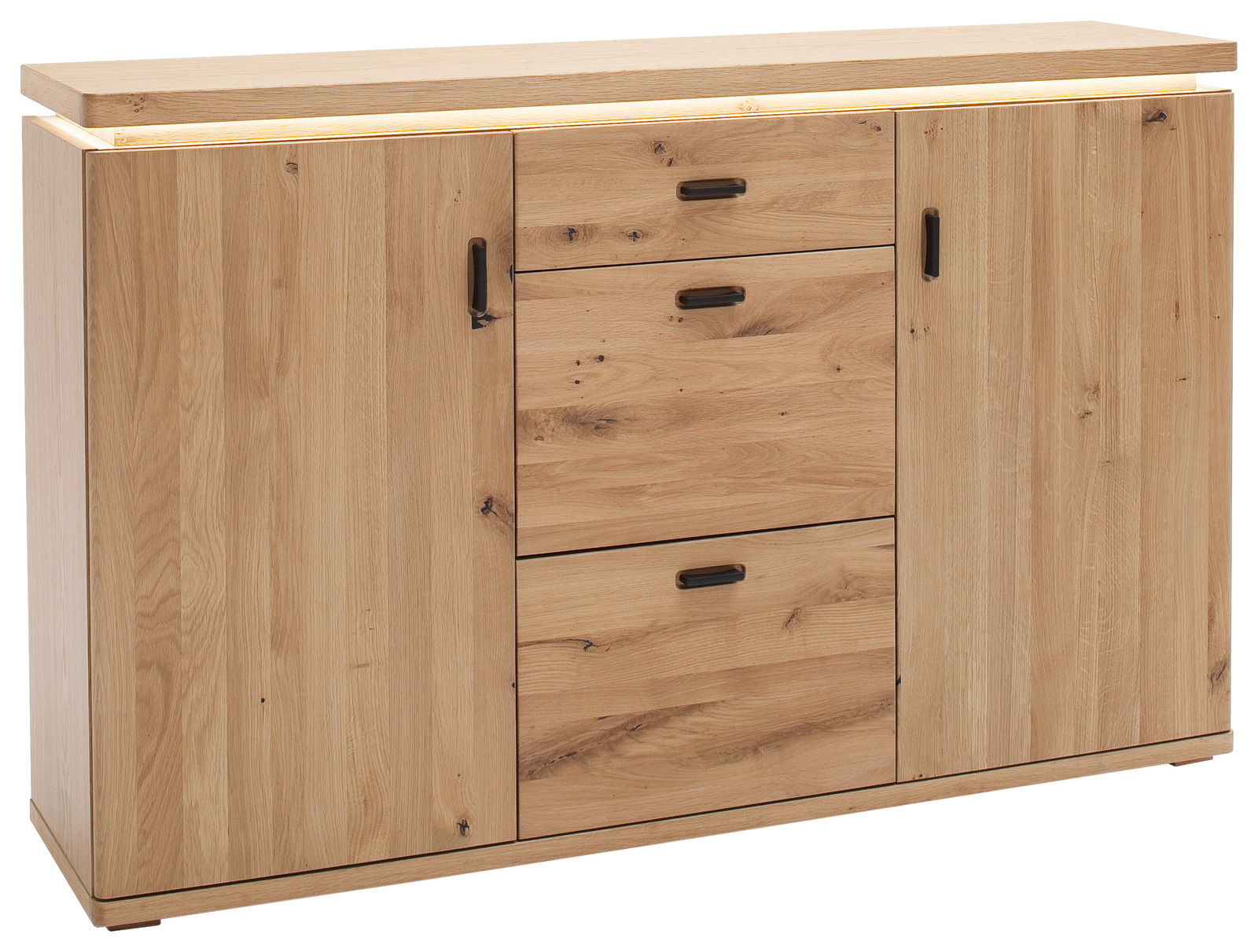 Holz-Sideboard mit zwei Türen und drei Schubladen, frontale Perspektive