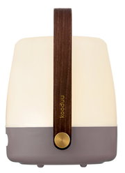 Frontansicht der kooduu LED-Lampe LITE-UP 2.0 mit einem eleganten Holzgriff und einem modernen Design.