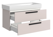 Waschtisch-Set mit zwei Schubladen in hellem Beige, Ansicht von vorne links