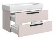 Waschtisch-Set mit zwei Schubladen in hellem Beige, Ansicht von vorne links