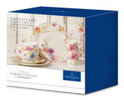 Starter-Set Mariefleur 8-tlg. von Villeroy & Boch, bestehend aus floral verzierten Tassen, Tellern und Schalen, seitliche Perspektive.