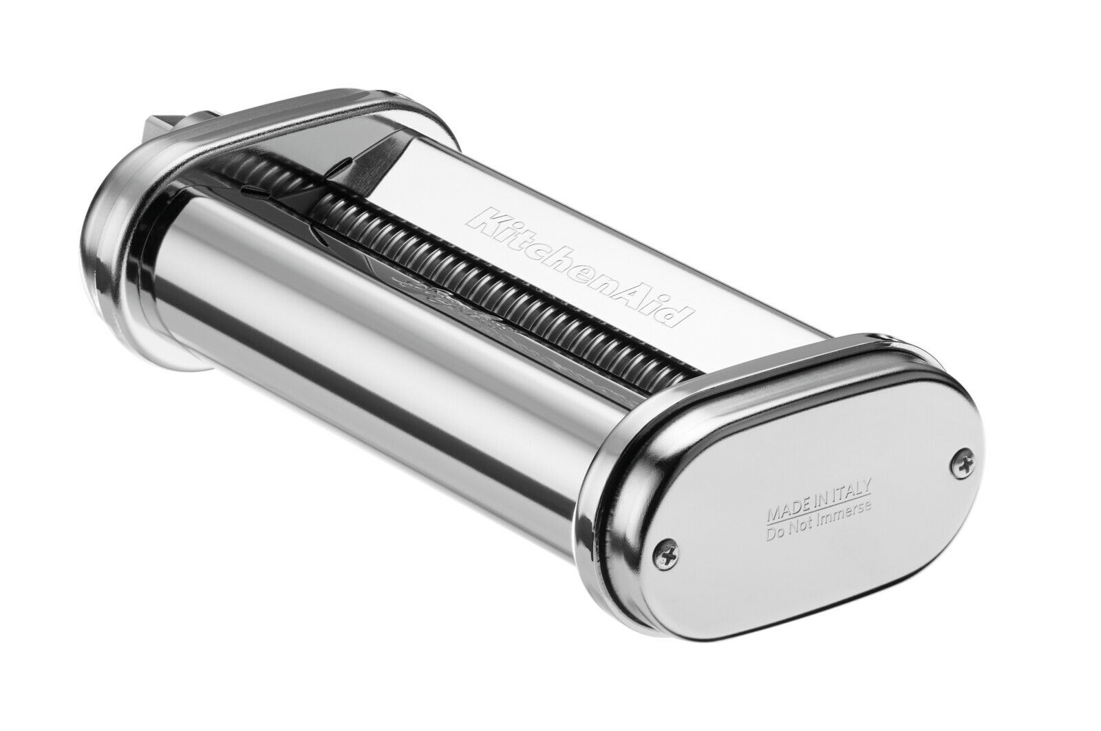 Nudelvorsatz aus Edelstahl mit drei Walzen, seitliche Perspektive