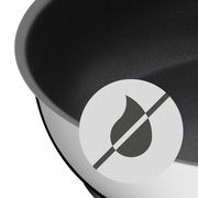 Nahaufnahme einer Pfanne aus dem Pfannenset 24/28 cm Nordics mit Antihaftbeschichtung und Symbol für fettfreies Kochen.