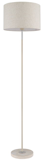 Stehleuchte mit rundem Stoffschirm und schlankem, geradem Ständer, frontal abgebildet.