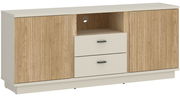 TV-Lowboard mit zwei Schubladen und zwei Türen in Holzoptik, frontale Ansicht