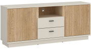 TV-lowboard met twee lades en twee deuren in houtlook, vooraanzicht