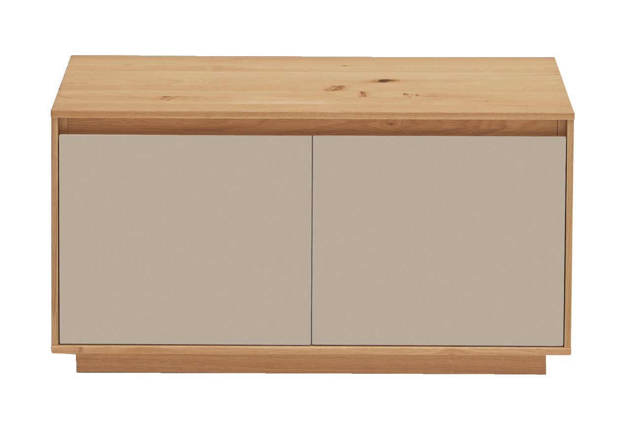 Garderobenbank aus Holz mit zwei Türen in Frontansicht