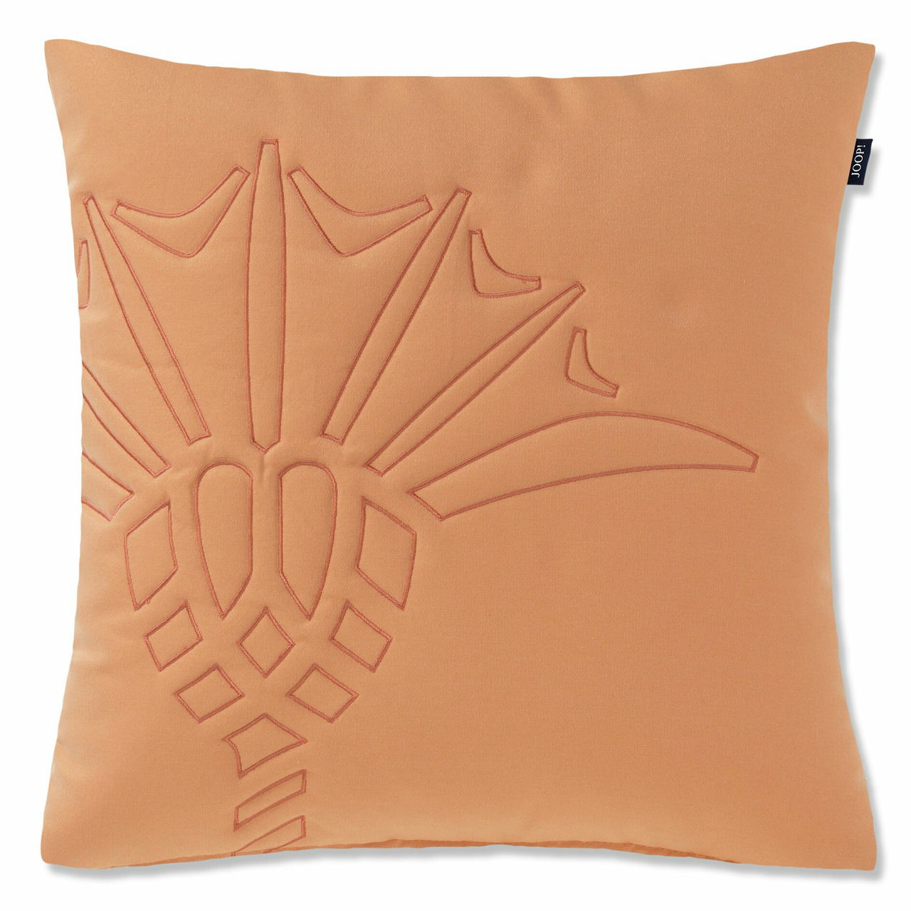 Zierkissenhülle in Orange mit gesticktem geometrischem Muster, Vorderansicht