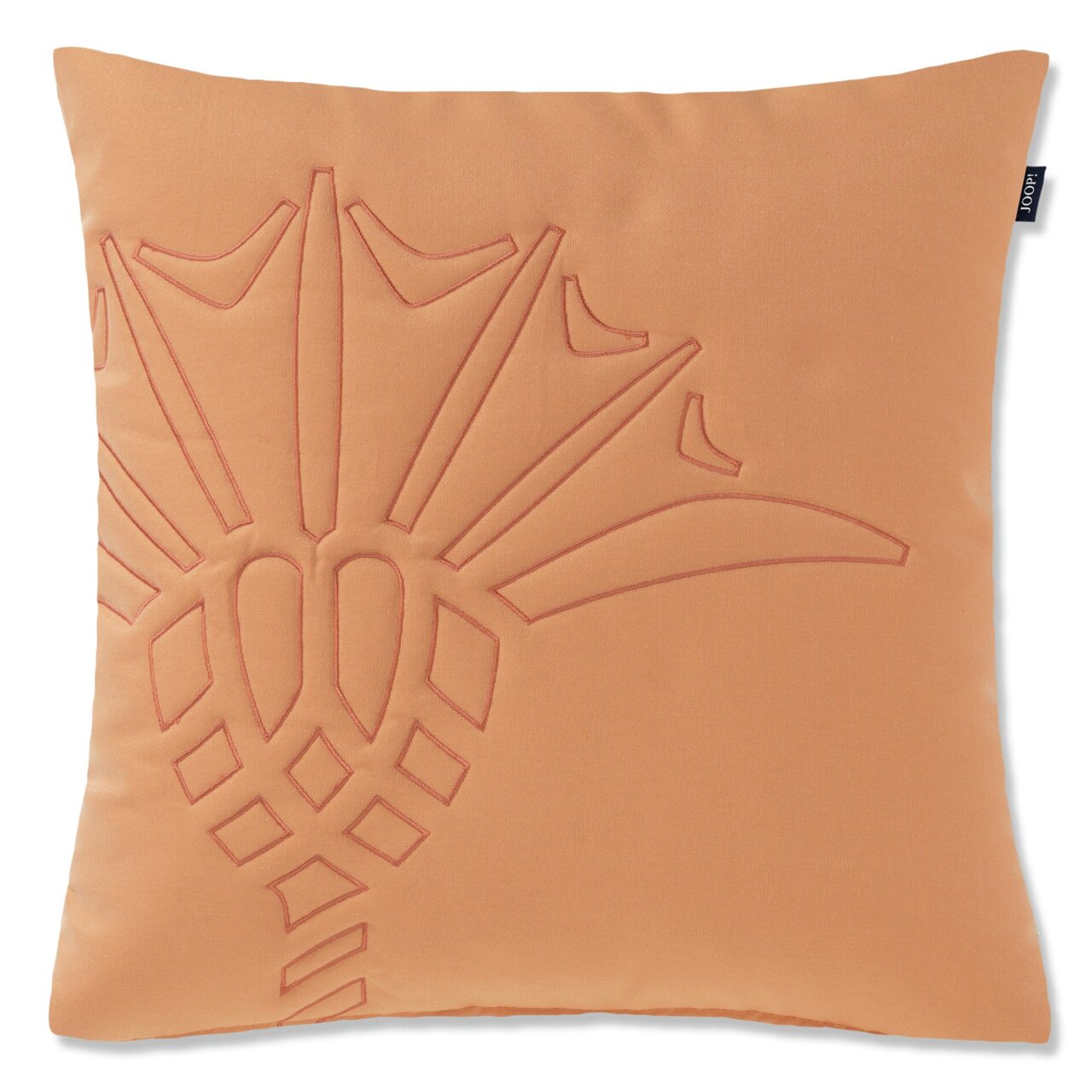Zierkissenhülle in Orange mit gesticktem geometrischem Muster, Vorderansicht