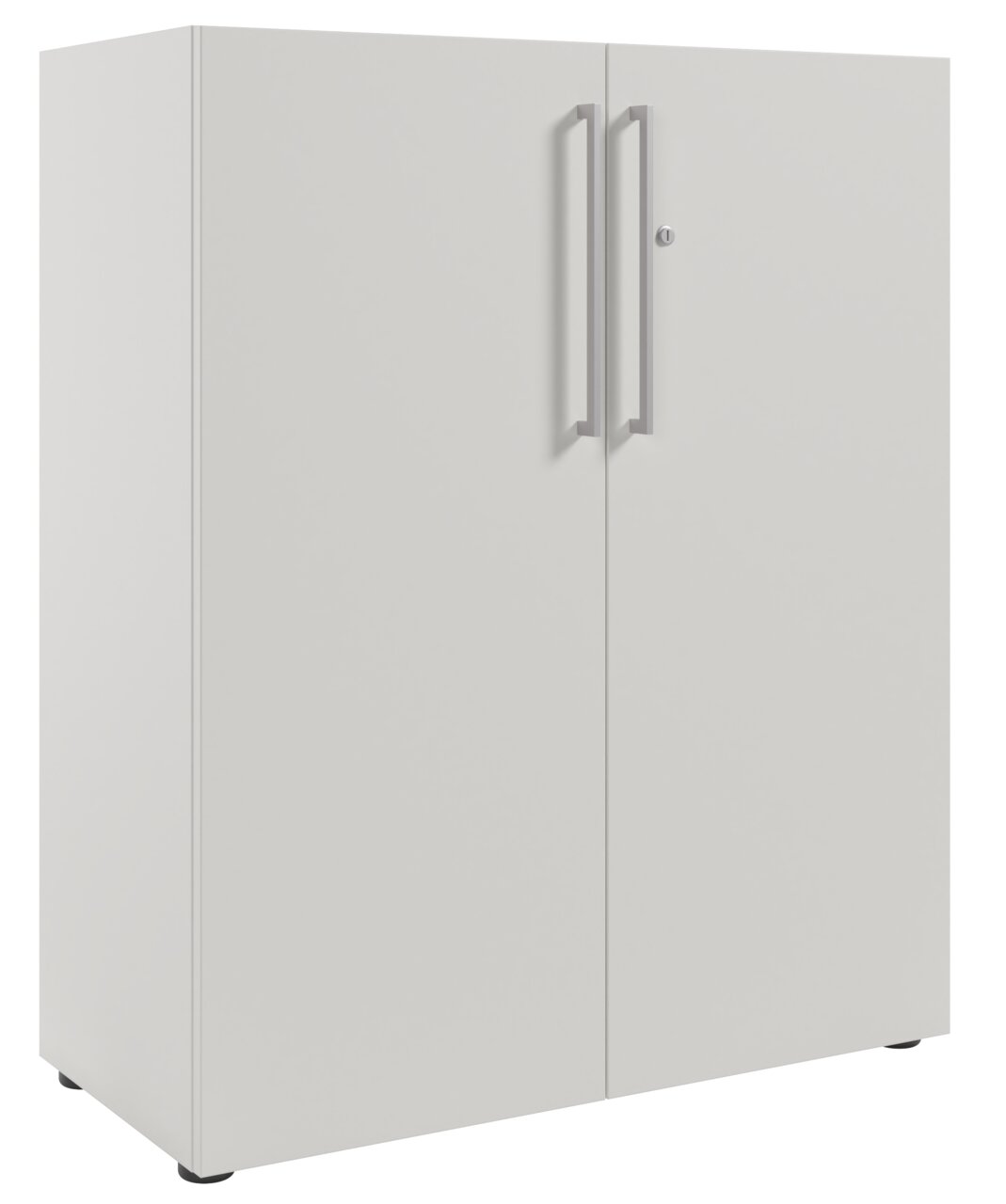 Novel Aktenschrank COLORADO Weißer Aktenschrank mit zwei Türen und silbernen Griffen, seitliche Perspektive