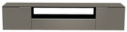 Frontansicht eines grauen XL Hänge-Lowboards mit zwei Türen und einem offenen Fach in der Mitte.