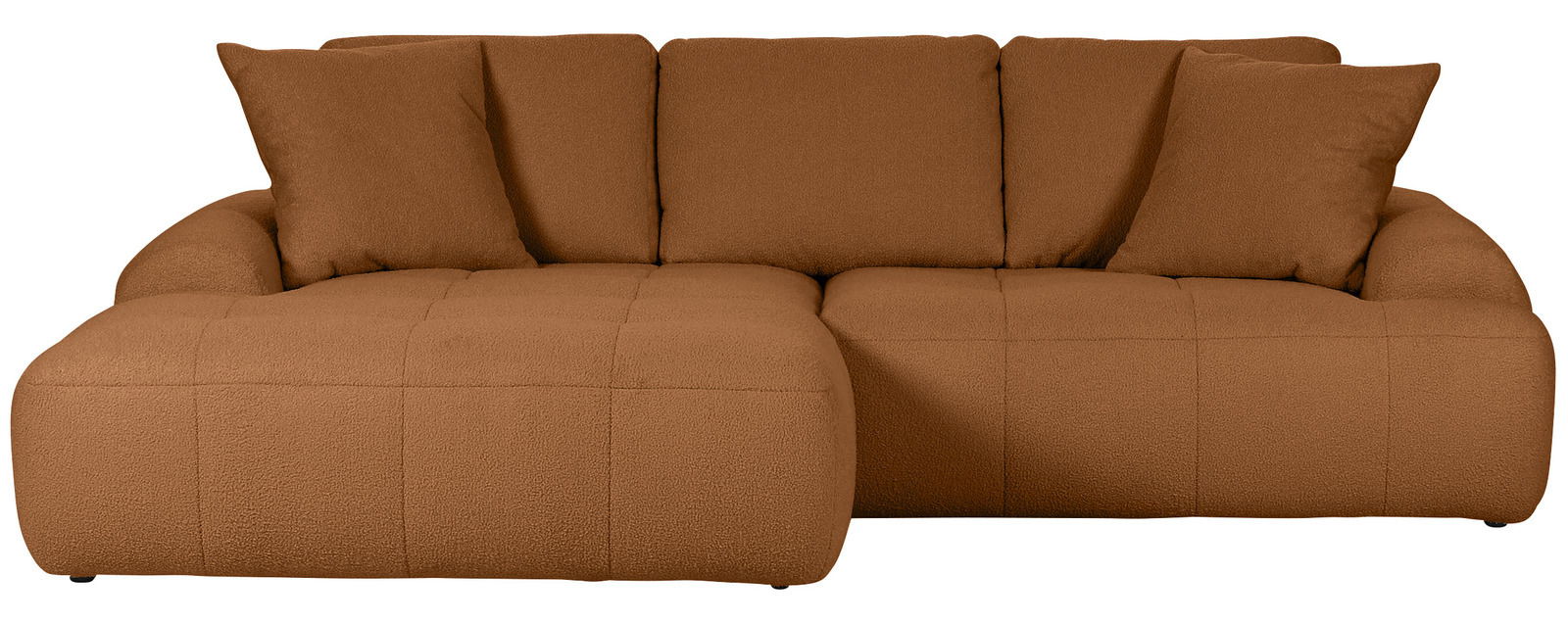 Braunes Ecksofa mit drei Rückenkissen, Vorderansicht