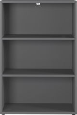 Frontale Ansicht eines grauen Aktenregals mit drei Regalböden.