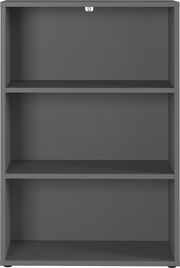 Frontale Ansicht eines grauen Aktenregals mit drei Regalböden.