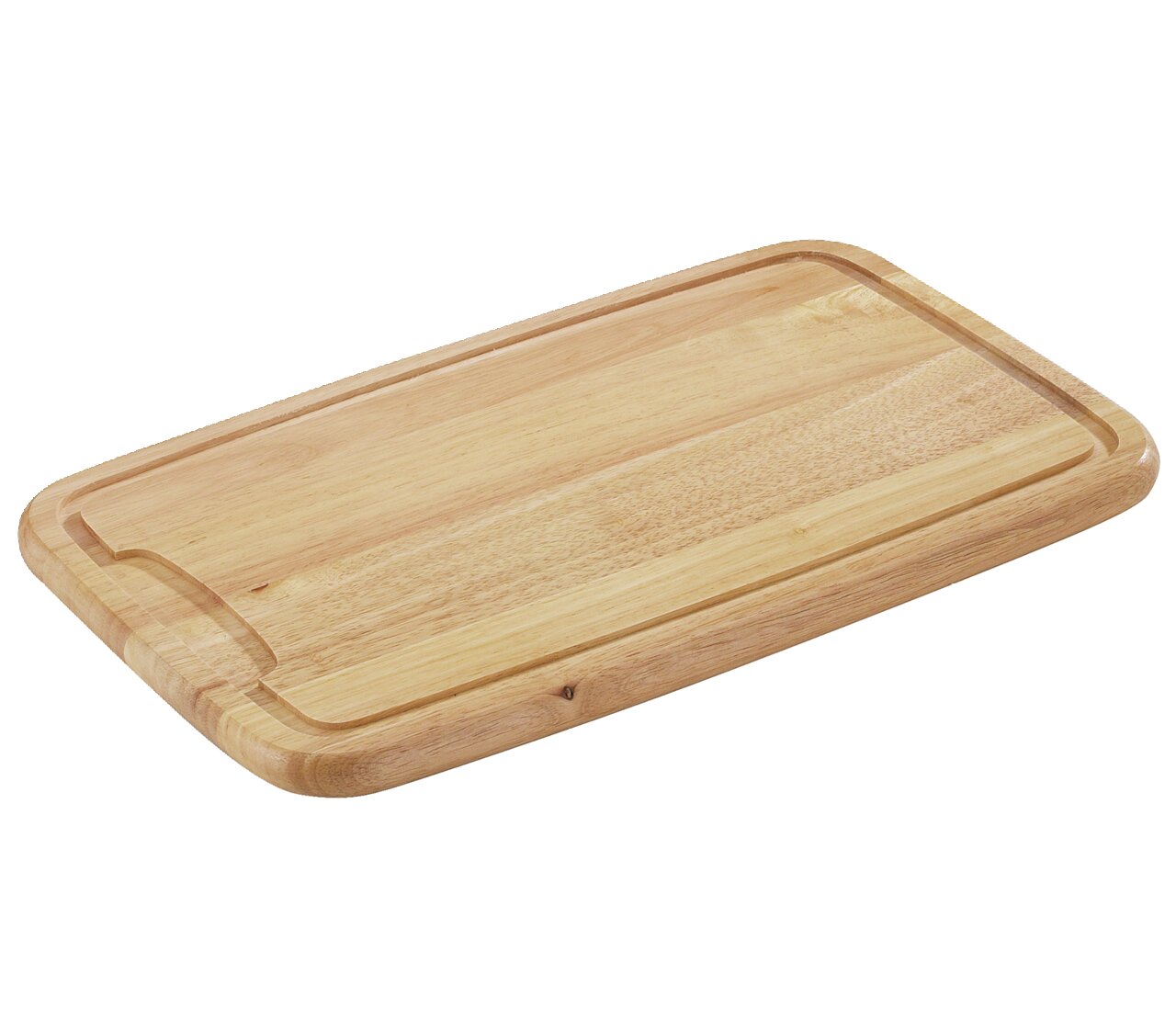 Tranchierbrett aus Holz, naturfarben, rechteckig mit Saftrille, Perspektive von schräg oben