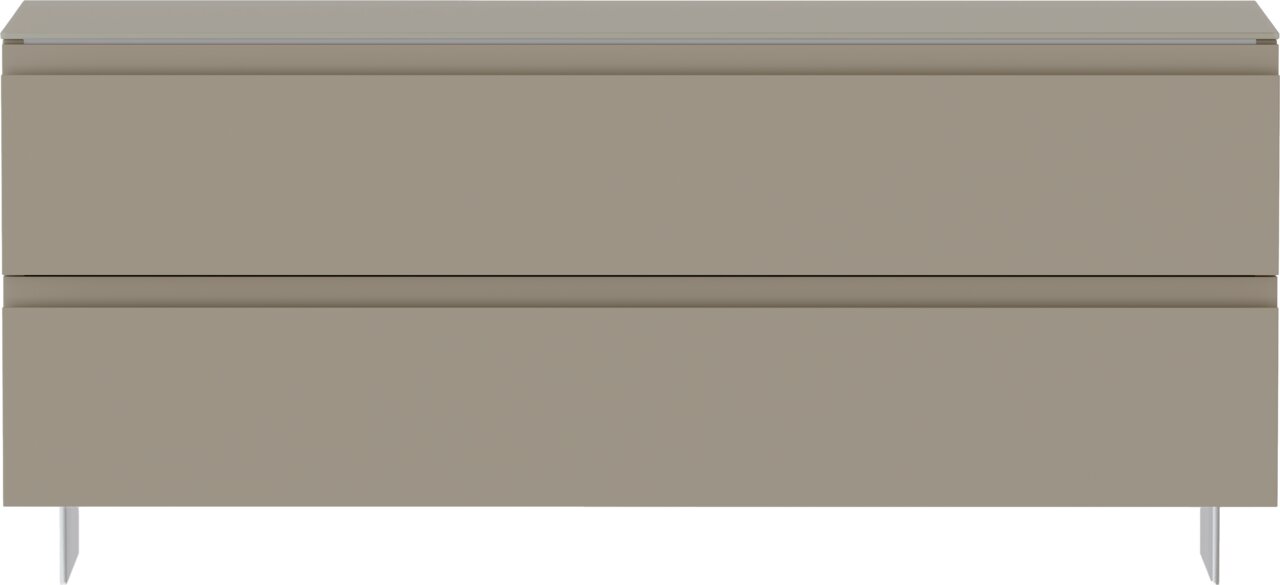 Moderano Garderobenbank LECCO Frontansicht einer modernen, zweifarbigen Garderobenbank mit zwei Schubladen und schlanken Metallbeinen.