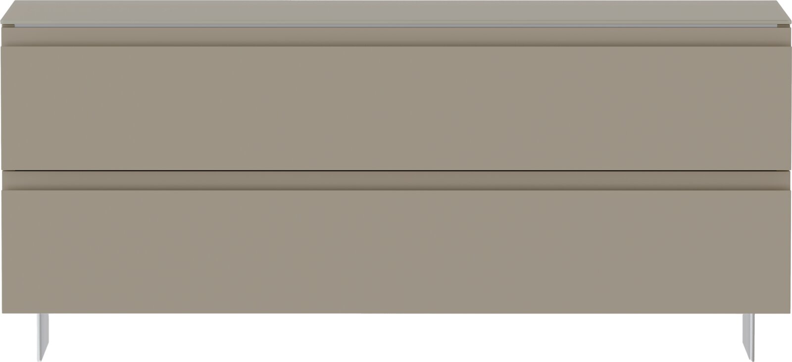 Moderano Garderobenbank LECCO Frontansicht einer modernen, zweifarbigen Garderobenbank mit zwei Schubladen und schlanken Metallbeinen.