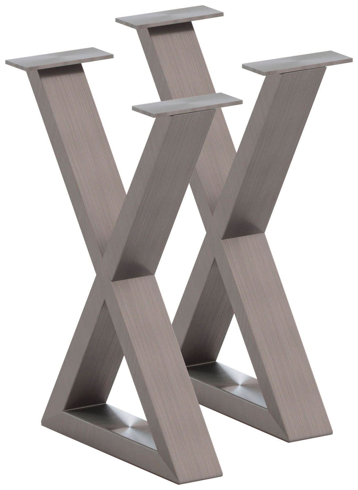 Metallisches Bankgestell in X-Form, seitliche Perspektive