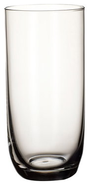 Transparenter Longdrinkbecher aus Glas, frontal fotografiert.