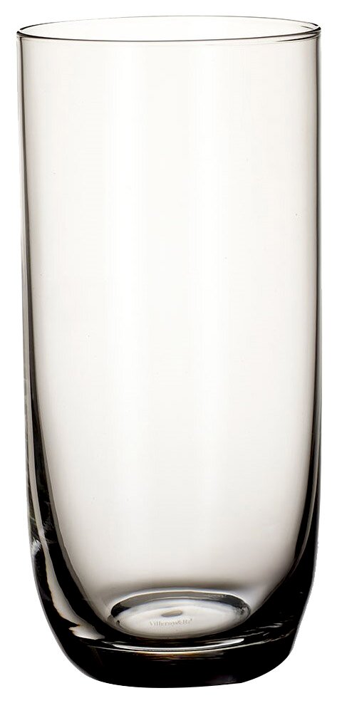 Transparenter Longdrinkbecher aus Glas, frontal fotografiert.