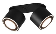 Zweifacher LED-Einbau- und Aufbauspot TAURUS in schwarzem Gehäuse, perspektivisch von unten betrachtet.