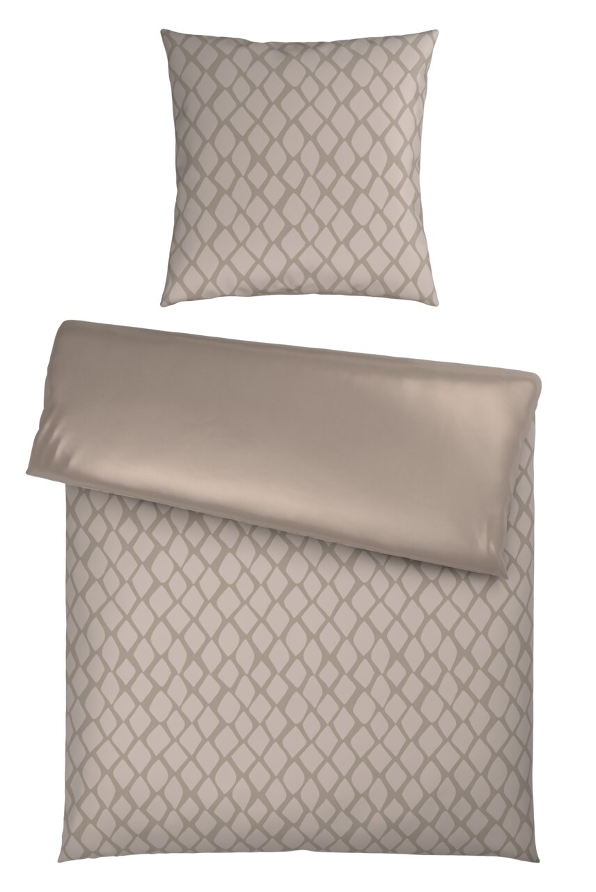 Wendebettwäsche-Set mit geometrischem Muster in Beige, Draufsicht