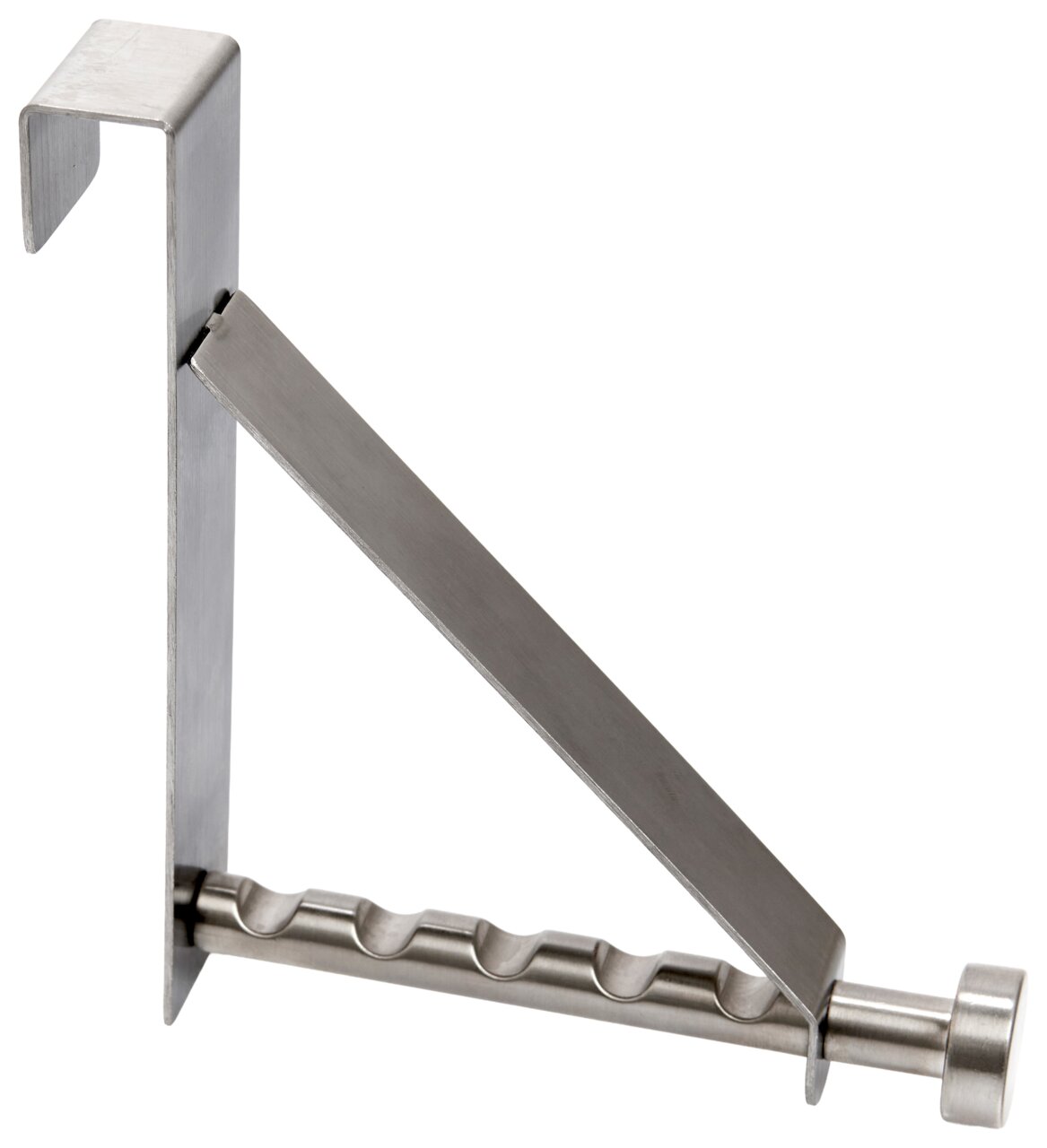 Edelstahl Türhänger in seitlicher Perspektive, zeigt die robuste Konstruktion und das funktionale Design.