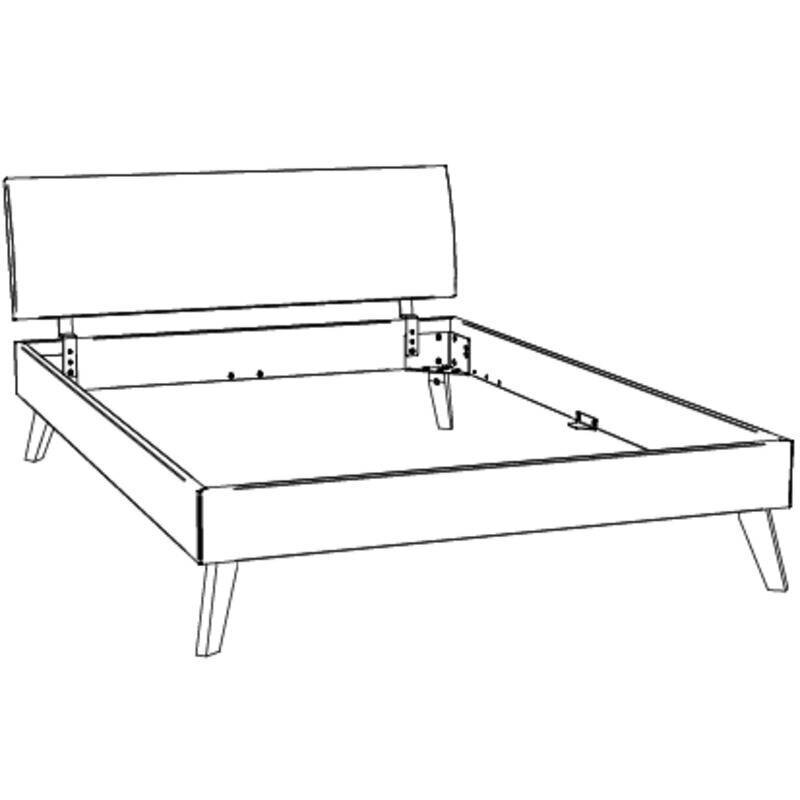 Skizze eines Bettgestells mit Kopfteil, seitliche Perspektive