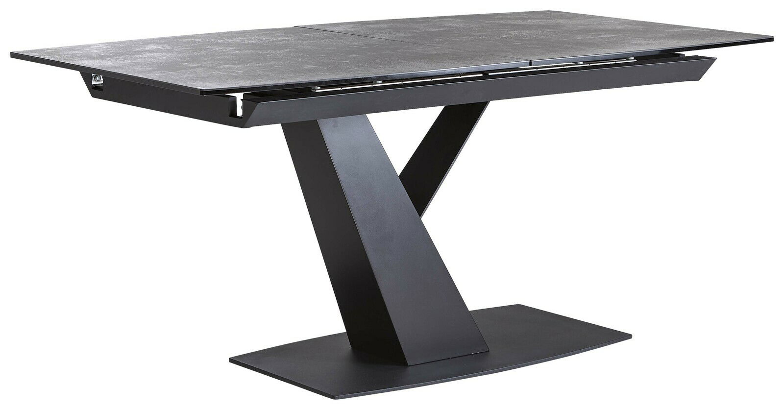 Novel Esstisch VANCOUVER Moderner Esstisch mit schwarzer Tischplatte und V-förmigem Metallgestell, seitliche Perspektive