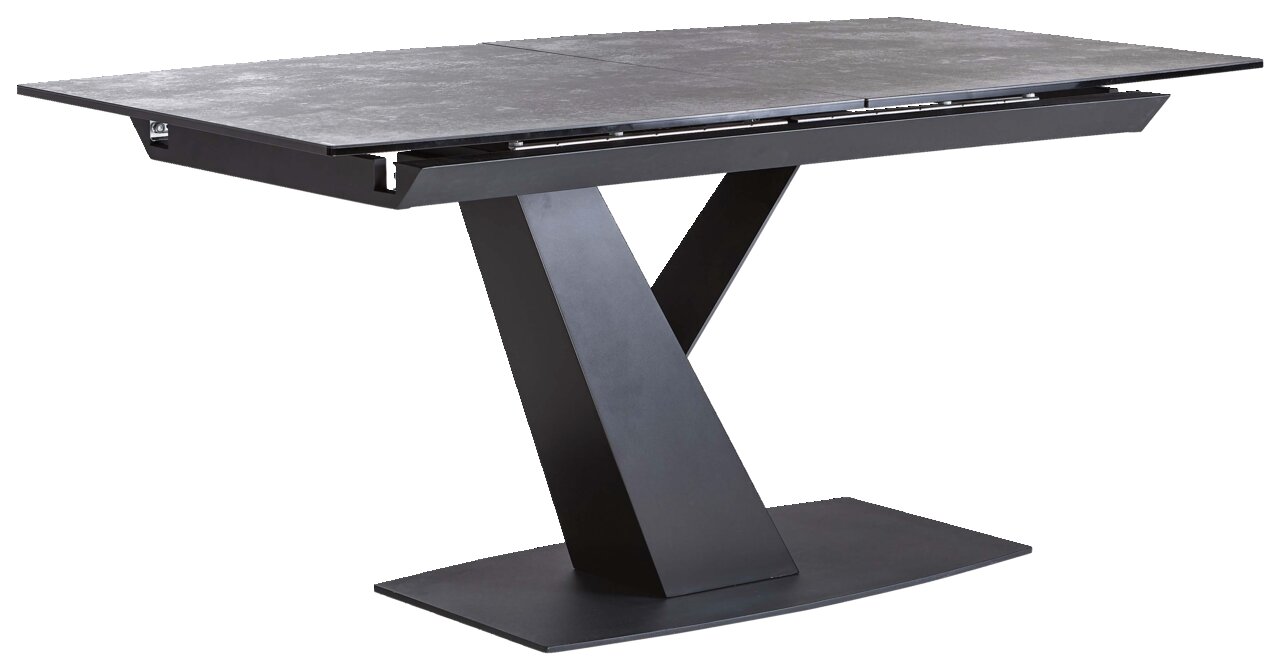 Novel Esstisch VANCOUVER Moderner Esstisch mit schwarzer Tischplatte und V-förmigem Metallgestell, seitliche Perspektive