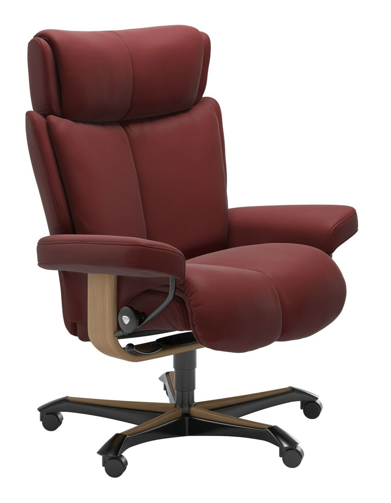 Stressless Chefsessel OFFICE MAGIC Bordeauxroter Chefsessel mit Holz- und Metallgestell, seitliche Perspektive