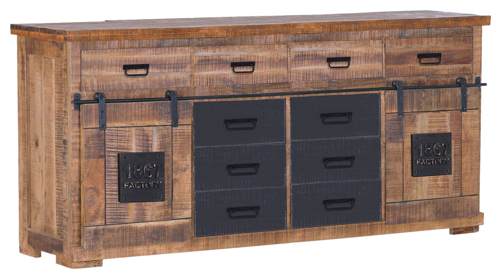 Landscape Sideboard BARNEY Rustikales Sideboard aus Holz mit Schubladen und Schiebetüren, Frontansicht