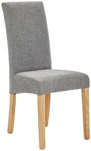 Grauer Stuhl mit Holzbeinen, seitliche Perspektive