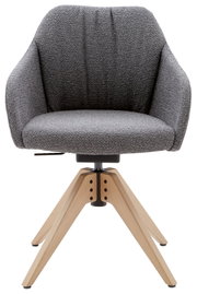 Grijze fauteuil met houten poten, vooraanzicht